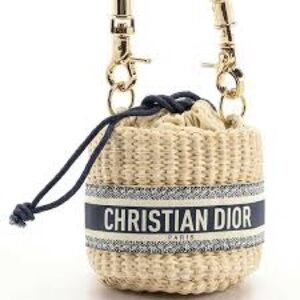 Christian Dior Beige and Blue Woven Bucket Bag Mini Beauty